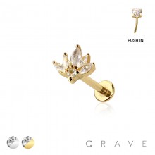 LOTUS MARQUISE TOP THREADLESS (PUSH IN) 316L SURGICAL STEEL LABRET SET